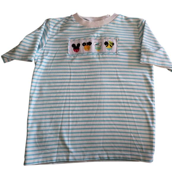 Disney Smocked A Lot Boys SZ 6 Striped Shirt Mickey Pluto Donald Goofy - Picture 1 of 5